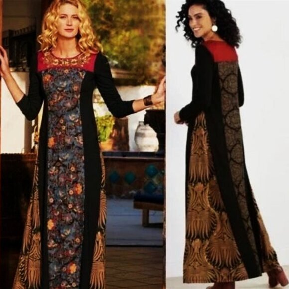 Soft Surroundings Women's Embellished Embroidered Icon Sultana Maxi Dress Large - Picture 8 of 10